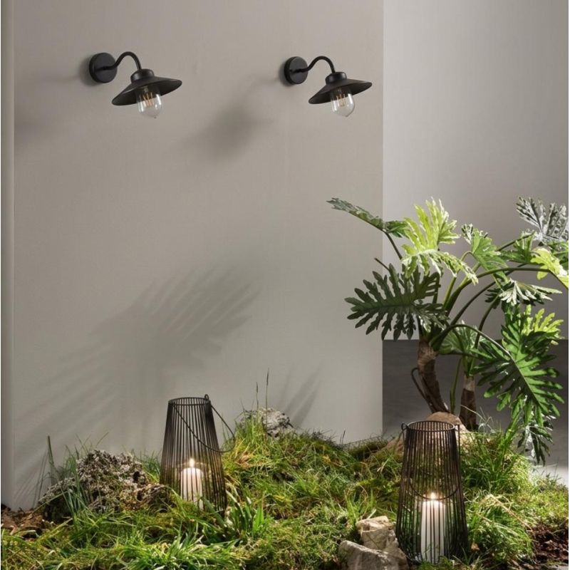 ASSISI APPLIQUE DA ESTERNO IP44 BIANCO, NERO E BRONZO CON PIATTINO IN STILE VINTAGE LAMPADINA ATTACCO E27