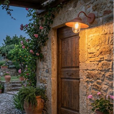 ASSISI APPLIQUE DA ESTERNO IP44 BIANCO, NERO E BRONZO CON PIATTINO IN STILE VINTAGE LAMPADINA ATTACCO E27
