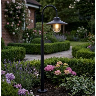 LAMPIONE DA GIARDINO H120 CM IP44 BIANCO, NERO E BRONZO CON PIATTINO IN STILE VINTAGE LAMPADINA ATTACCO E27