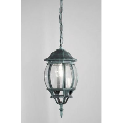 SOSPENSIONE SINGOLA DA ESTERNO ALLUMINIO NERO/VERDE CON VETRO TRASPARENTE LAMPADINA ATTACCO E27