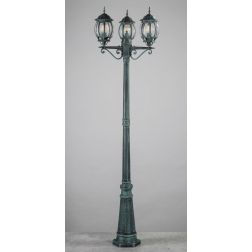 LAMPIONE DA GIARDINO 3 LUCI H210 CM CLASSICO IN ALLUMINIO NERO/VERDE CON VETRI TRASPARENTI LAMPADINA ATTACCO E27 2