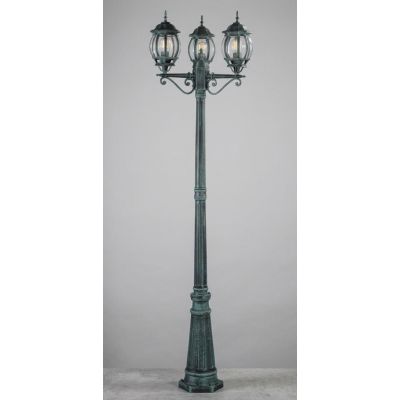 LAMPIONE DA GIARDINO 3 LUCI H210 CM CLASSICO IN ALLUMINIO NERO/VERDE CON VETRI TRASPARENTI LAMPADINA ATTACCO E27