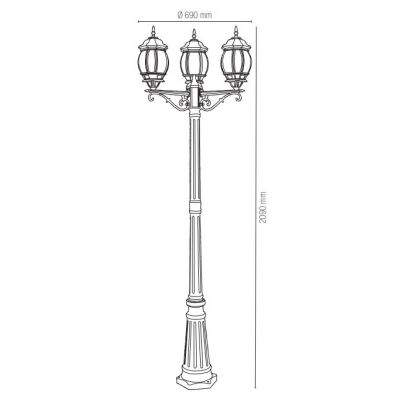 LAMPIONE DA GIARDINO 3 LUCI H210 CM CLASSICO IN ALLUMINIO NERO/VERDE CON VETRI TRASPARENTI LAMPADINA ATTACCO E27