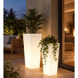VASO LUMINOSO PER ARREDO GIARDINO SQUADRATO IN 2 MISURE IP65 COLORE BIANCO LAMPADINA ATTACCO E27 IP44 MODERNO