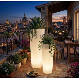VASO LUMINOSO ROTONDO PER ARREDO GIARDINO IN 2 MISURE IP65 COLORE BIANCO LAMPADINA ATTACCO E27 IP44 MODERNO