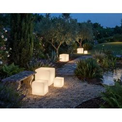 LAMPADA DA TERRA QUADRATA LUMINOSA BIANCA DA GIARDINO 3 MISURE IP65 LAMPADINA ATTACCO E27 DESIGN MODERNO