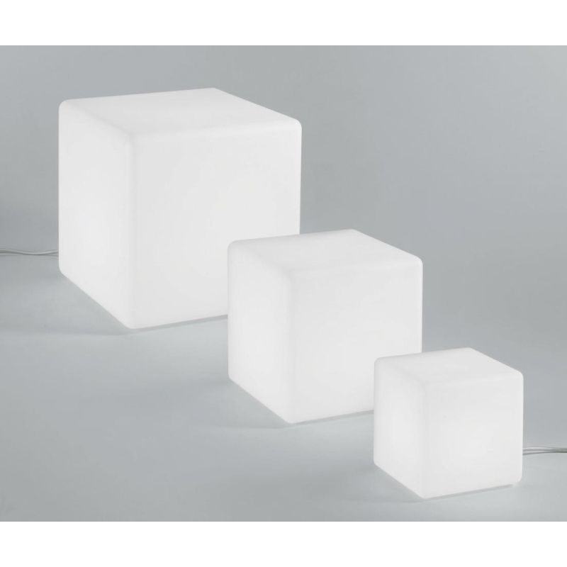 LAMPADA DA TERRA QUADRATA LUMINOSA BIANCA DA GIARDINO 3 MISURE IP65 LAMPADINA ATTACCO E27 DESIGN MODERNO