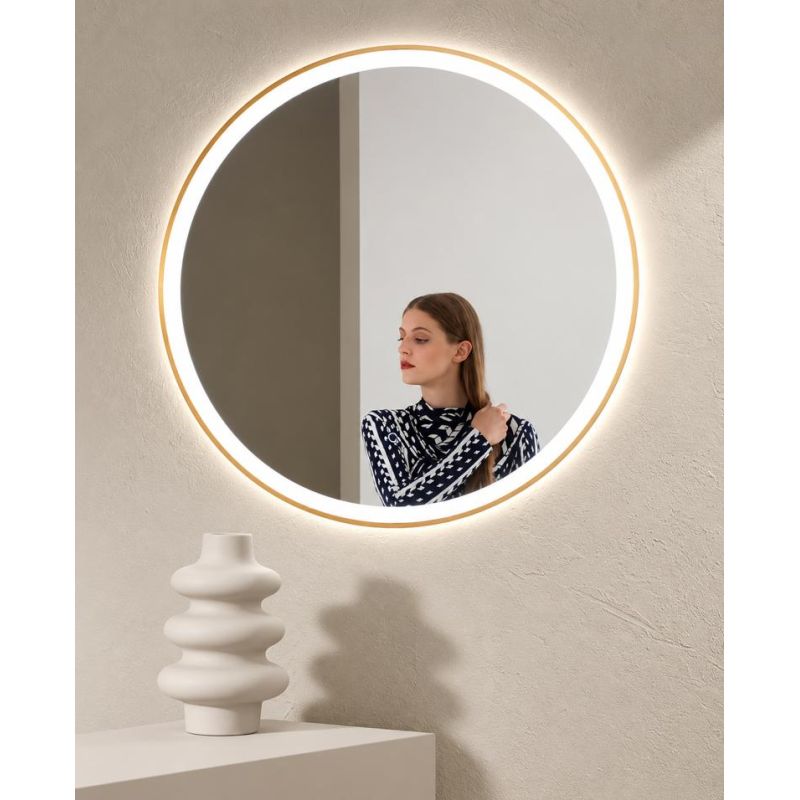 ORONERO LAMPADA SPECCHIO D80 CM LED 20W LUCE DIMMERABILE TOUCH IP44 CCT 3000K-4000K-6500K NERO E ORO
