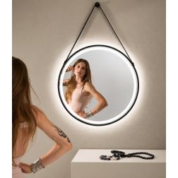 LAMPADA SPECCHIO NERA D70 CM LED 14,5W LUCE DIMMERABILE TOUCH IP44 CCT 3000K-4000K-6500K CON CINTURA ECOPELLE 2