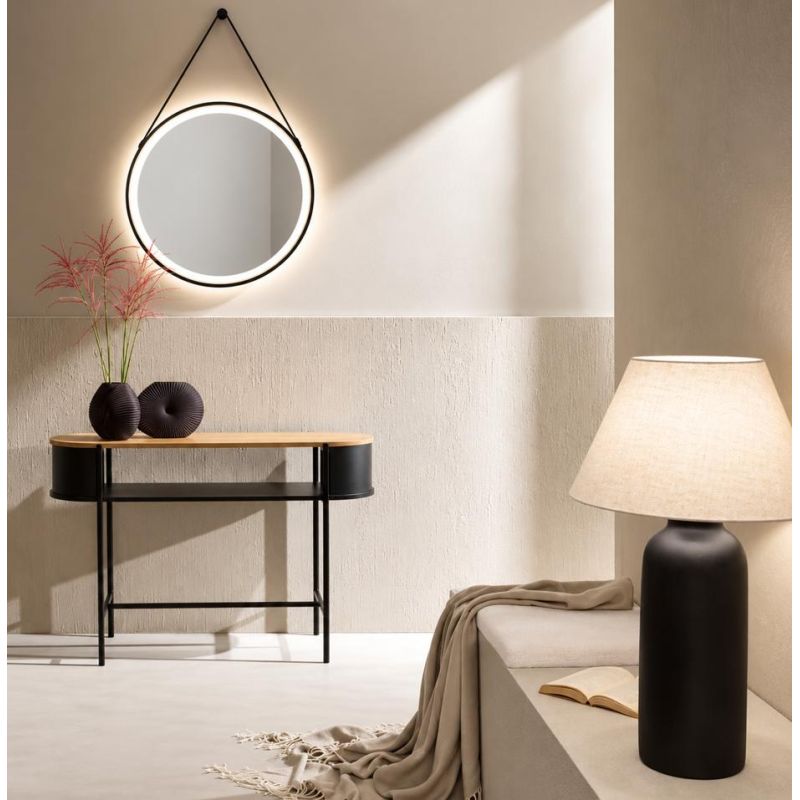 LAMPADA SPECCHIO NERA D70 CM LED 14,5W LUCE DIMMERABILE TOUCH IP44 CCT 3000K-4000K-6500K CON CINTURA ECOPELLE