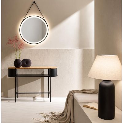 LAMPADA SPECCHIO NERA D70 CM LED 14,5W LUCE DIMMERABILE TOUCH IP44 CCT 3000K-4000K-6500K CON CINTURA ECOPELLE