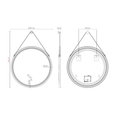 LAMPADA SPECCHIO NERA D70 CM LED 14,5W LUCE DIMMERABILE TOUCH IP44 CCT 3000K-4000K-6500K CON CINTURA ECOPELLE