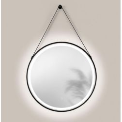 LAMPADA SPECCHIO NERA D70 CM LED 14,5W LUCE DIMMERABILE TOUCH IP44 CCT 3000K-4000K-6500K CON CINTURA ECOPELLE