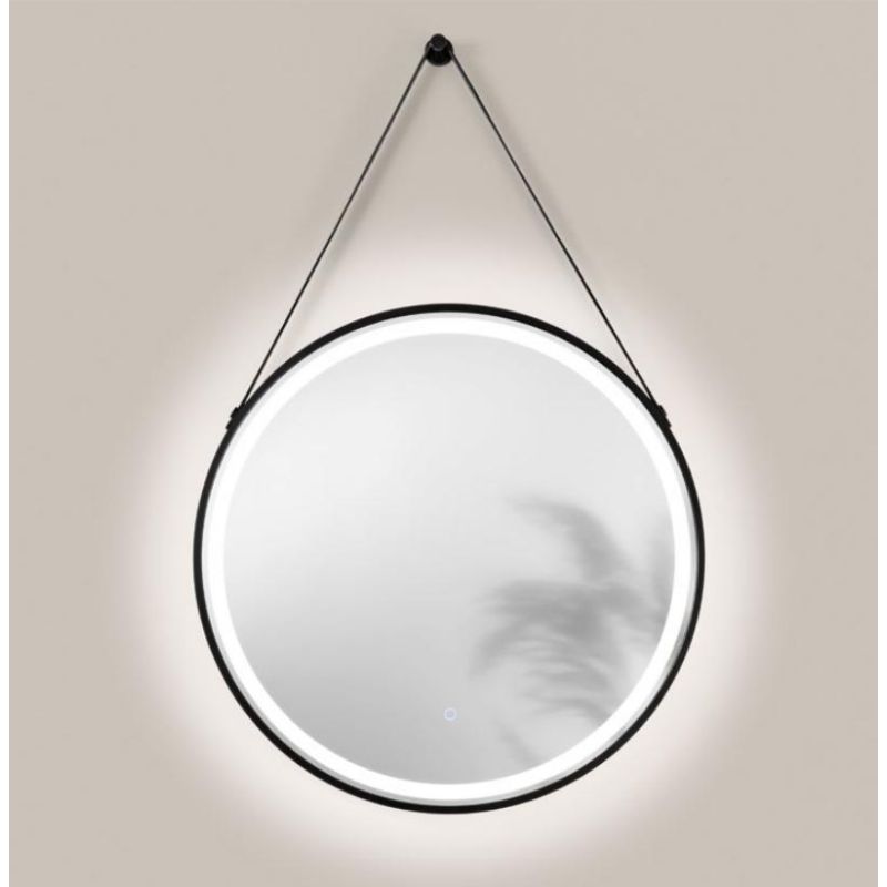 LAMPADA SPECCHIO NERA D70 CM LED 14,5W LUCE DIMMERABILE TOUCH IP44 CCT 3000K-4000K-6500K CON CINTURA ECOPELLE