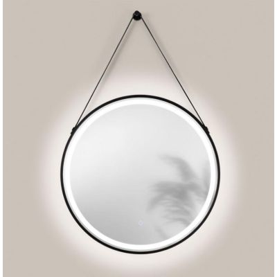 LAMPADA SPECCHIO NERA D70 CM LED 14,5W LUCE DIMMERABILE TOUCH IP44 CCT 3000K-4000K-6500K CON CINTURA ECOPELLE