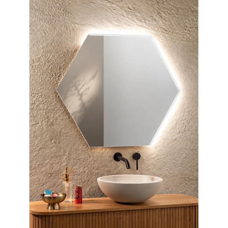 SPECCHIO ESAGONALE 2 MISURE LED INTEGRATO 6W-8W CON INTERRUTTORE CCT LUCE 3000K-4000K IP44