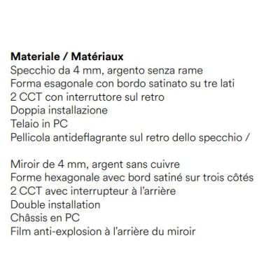SPECCHIO ESAGONALE 2 MISURE LED INTEGRATO 6W-8W CON INTERRUTTORE CCT LUCE 3000K-4000K IP44