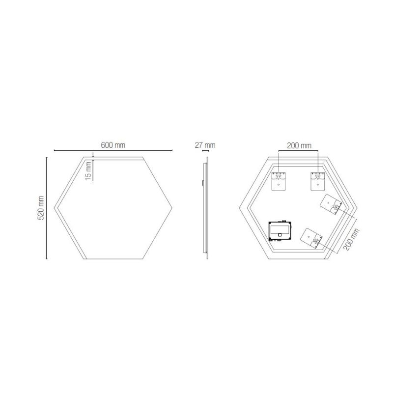 SPECCHIO ESAGONALE 2 MISURE LED INTEGRATO 6W-8W CON INTERRUTTORE CCT LUCE 3000K-4000K IP44