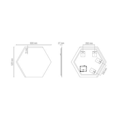 SPECCHIO ESAGONALE 2 MISURE LED INTEGRATO 6W-8W CON INTERRUTTORE CCT LUCE 3000K-4000K IP44