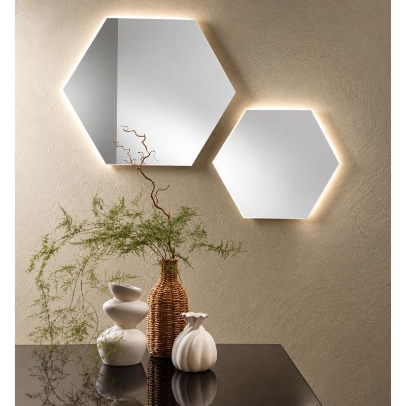SPECCHIO ESAGONALE 2 MISURE LED INTEGRATO 6W-8W CON INTERRUTTORE CCT LUCE 3000K-4000K IP44