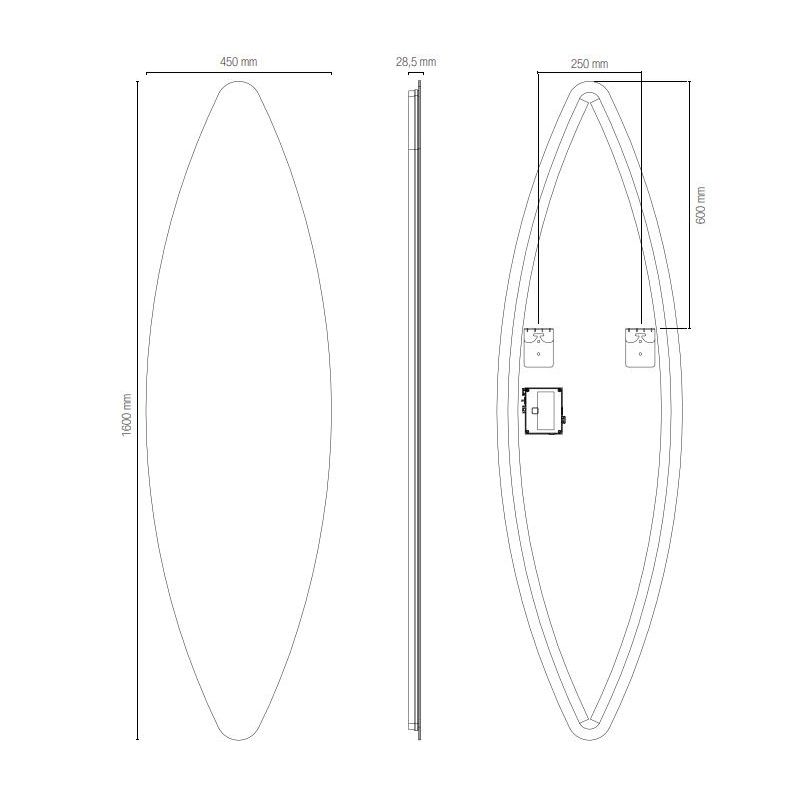 REM SPECCHIO OVALE 160X45 CM LED INTEGRATO DA 17,5W LUCE CCT 3000K-4000K IP44