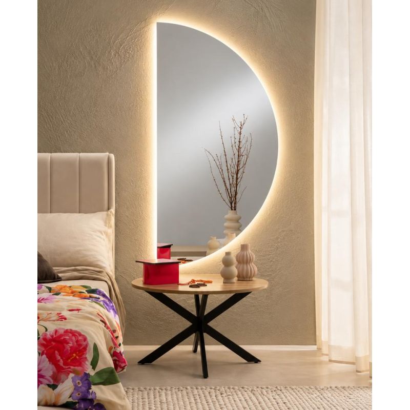 LAMPADA SPECCHIO A SEMICERCHIO 70X140 CM LED INTEGRATO 18W LUCE CCT 3000K-4000K IP44 DESIGN MODERNO