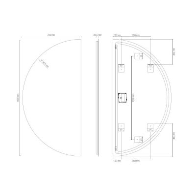 LAMPADA SPECCHIO A SEMICERCHIO 70X140 CM LED INTEGRATO 18W LUCE CCT 3000K-4000K IP44 DESIGN MODERNO