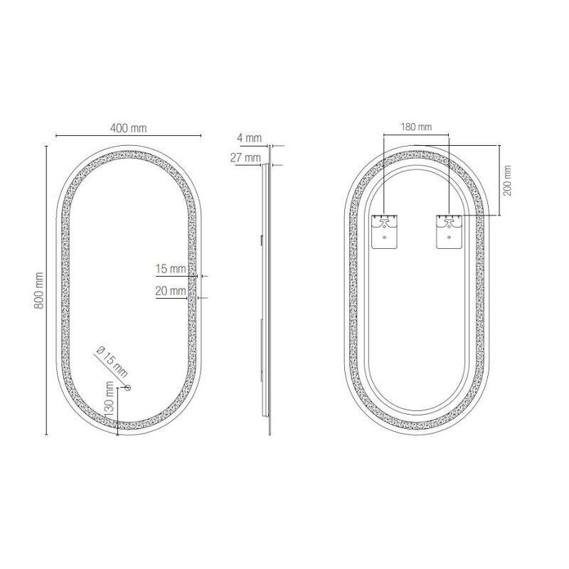 LAMPADA SPECCHIO OVALE 2 MISURE LED INTEGRATO LUCE DIMMERABILE TOUCH IP44 CCT 3000K-4000K MODERNA