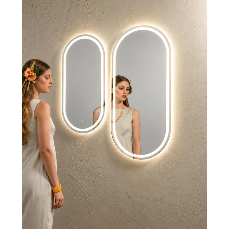 LAMPADA SPECCHIO OVALE 2 MISURE LED INTEGRATO LUCE DIMMERABILE TOUCH IP44 CCT 3000K-4000K MODERNA