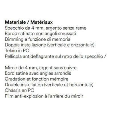 LAMPADA SPECCHIO 4 MISURE RETTANGOLARE A LED LUCE DIMMERABILE TOUCH IP44 CCT 3000K-4000K-6500K MODERNA