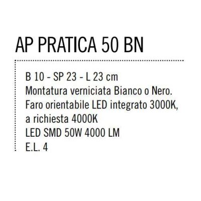 PRATICA 50 APPLIQUE INDUSTRIAL LED 50W 4000 LUMEN BIANCO O NERO DI ILLUMINANDO Illuminando - Cristalensi Shop Online