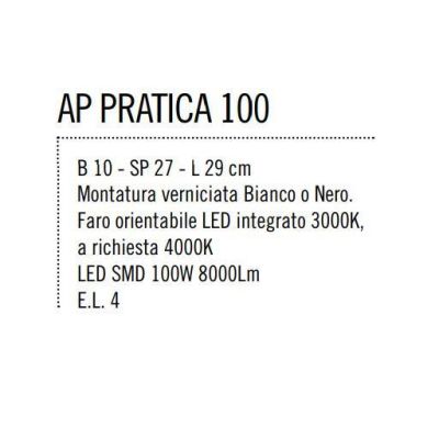 PRATICA 100 APPLIQUE INDUSTRIAL LED 100W 8000 LUMEN BIANCO O NERO DI ILLUMINANDO Illuminando - Cristalensi Shop Online