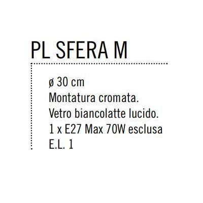 SFERA MEDIA PLAFONIERA IN VETRO BIANCO LUCIDO MONTATURA CROMO DIAMETRO 30CM Illuminando - Cristalensi Shop Online