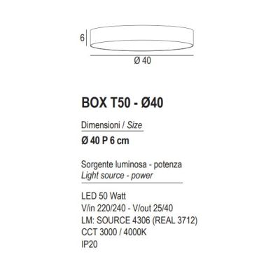 BOX PLAFONIERA ROTONDA D40 CM LED 50W LUCE 3000K-4000K IN METALLO 26 COLORI MODENA