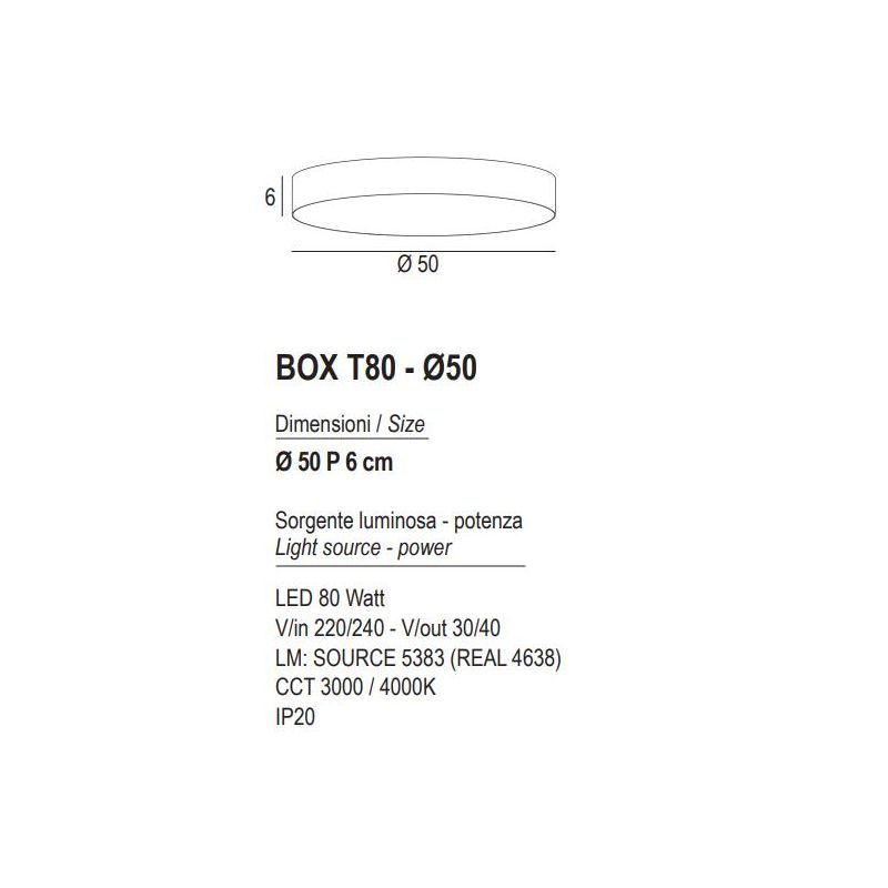 BOX PLAFONIERA ROTONDA D50 CM LED 80W LUCE 3000K-4000K IN METALLO 26 COLORI MODENA