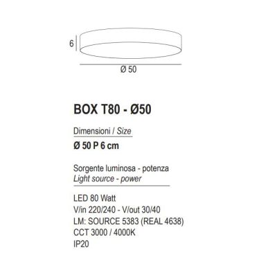 BOX PLAFONIERA ROTONDA D50 CM LED 80W LUCE 3000K-4000K IN METALLO 26 COLORI MODENA