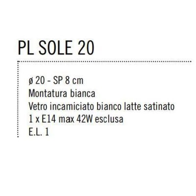SOLE DIAMETRO 20 CM PLAFONIERA IN VETRO BIANCO LATTE SATINATO Illuminando - Cristalensi Shop Online