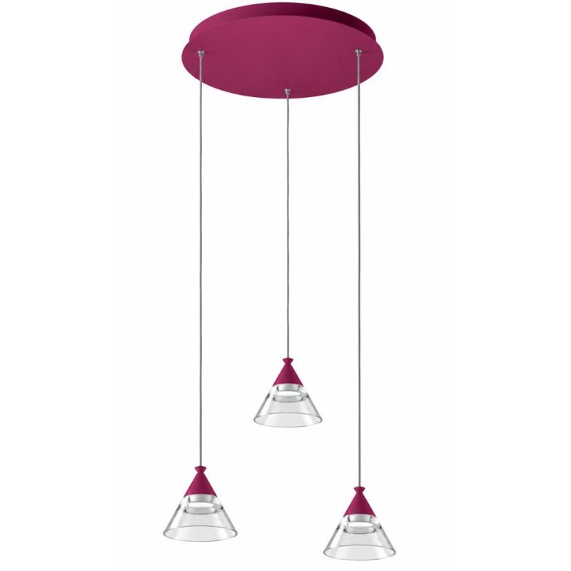 CONY SOSPENSIONE 3 LUCI ROTONDA LED 21W CCT 3000K-4000K IN METALLO 22 COLORI CON DIFFUSORI TRASPARENTI