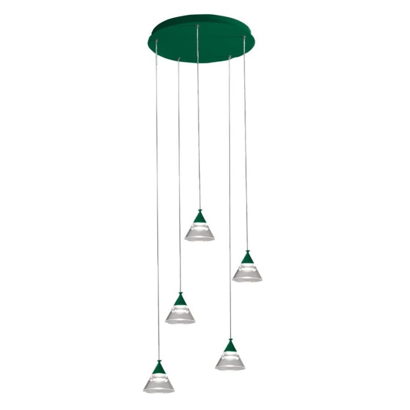 CONY SOSPENSIONE 5 LUCI ROTONDA LED 35W CCT 3000K-4000K IN METALLO 22 COLORI CON DIFFUSORI TRASPARENTI