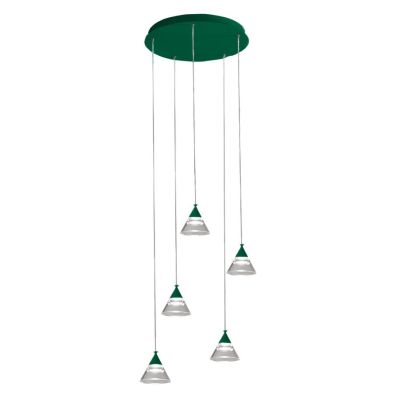 CONY SOSPENSIONE 5 LUCI ROTONDA LED 35W CCT 3000K-4000K IN METALLO 22 COLORI CON DIFFUSORI TRASPARENTI
