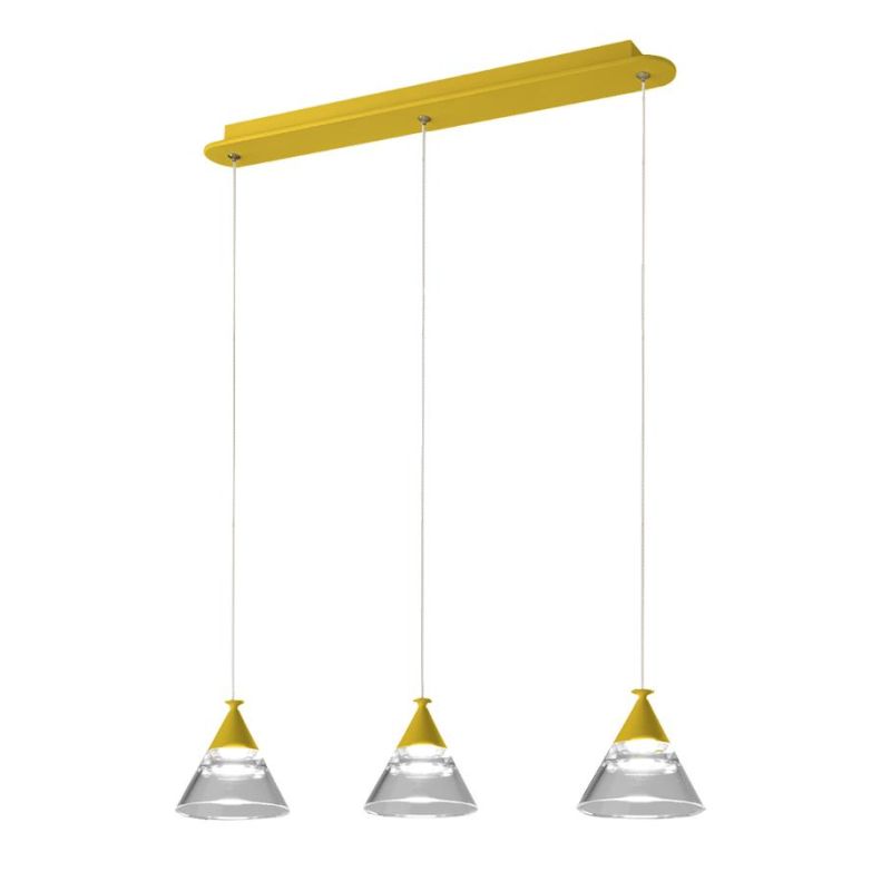 CONY SOSPENSIONE 3 LUCI RETTANGOLARE LED 21W CCT 3000K-4000K IN METALLO 22 COLORI CON DIFFUSORI TRASPARENTI