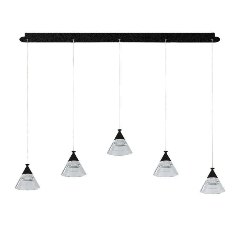 CONY SOSPENSIONE 5 LUCI RETTANGOLARE LED 35W CCT 3000K-4000K IN METALLO 22 COLORI CON DIFFUSORI TRASPARENTI