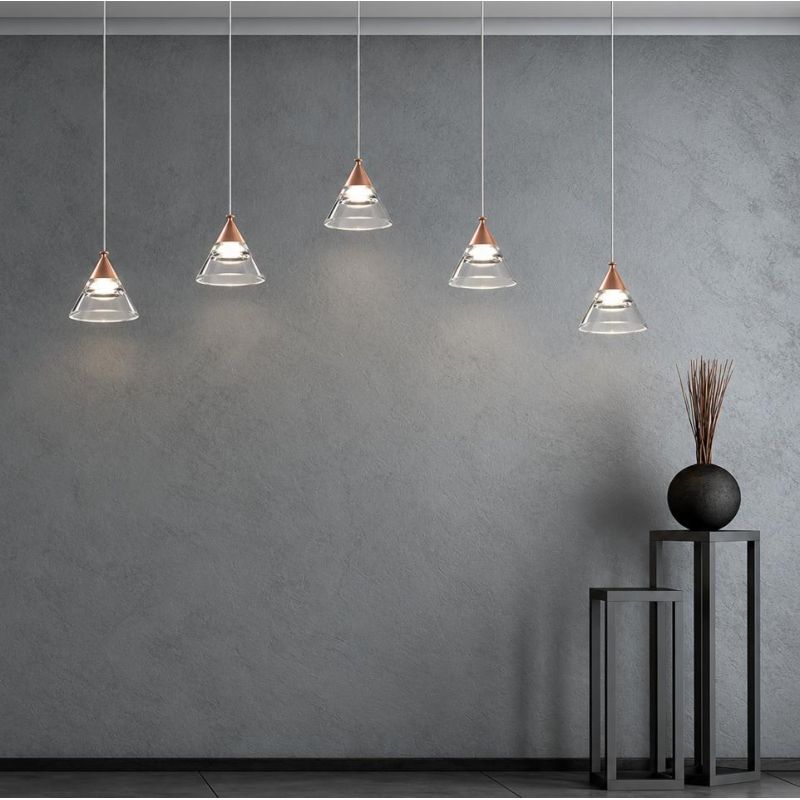 CONY SOSPENSIONE 5 LUCI RETTANGOLARE LED 35W CCT 3000K-4000K IN METALLO 22 COLORI CON DIFFUSORI TRASPARENTI