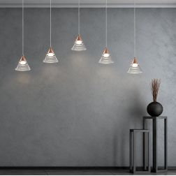 CONY SOSPENSIONE 5 LUCI RETTANGOLARE LED 35W CCT 3000K-4000K IN METALLO 22 COLORI CON DIFFUSORI TRASPARENTI