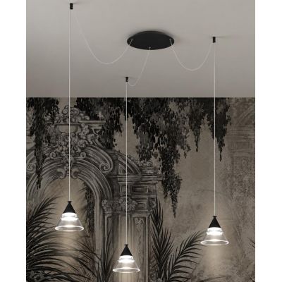 CONY SOSPENSIONE 3 LUCI DECENTRATA LED 21W CCT 3000K-4000K IN METALLO 22 COLORI CON DIFFUSORI TRASPARENTI