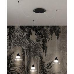 CONY SOSPENSIONE 3 LUCI DECENTRATA LED 21W CCT 3000K-4000K IN METALLO 22 COLORI CON DIFFUSORI TRASPARENTI