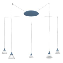CONY SOSPENSIONE 5 LUCI DECENTRATA LED 35W CCT 3000K-4000K IN METALLO 22 COLORI CON DIFFUSORI TRASPARENTI 2