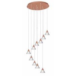CONY SOSPENSIONE 10 LUCI ROTONDA LED 70W CCT 3000K-4000K IN METALLO 22 COLORI CON DIFFUSORI TRASPARENTI 2