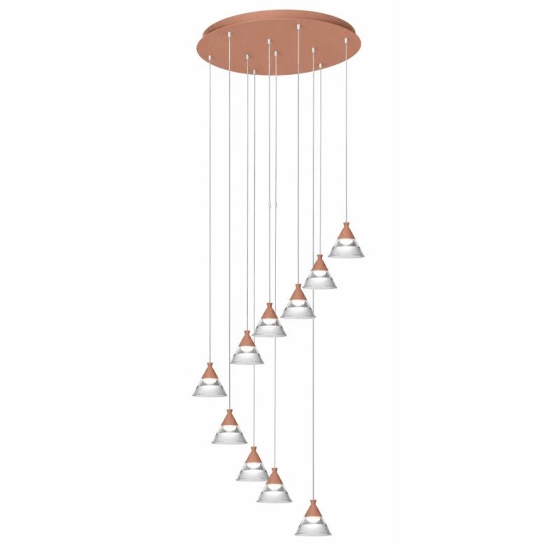 CONY SOSPENSIONE 10 LUCI ROTONDA LED 70W CCT 3000K-4000K IN METALLO 22 COLORI CON DIFFUSORI TRASPARENTI