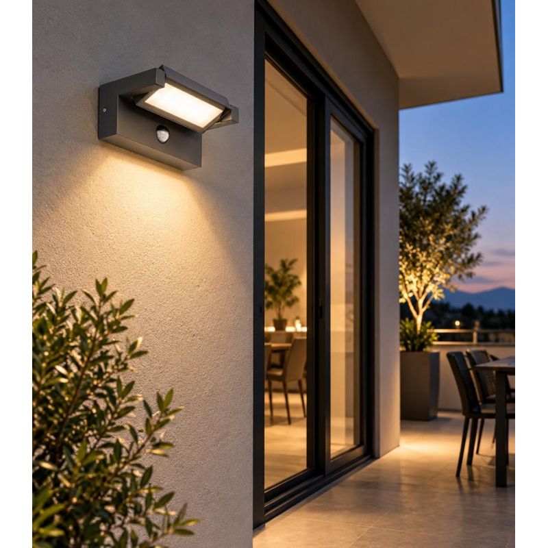 CORNER APPLIQUE CON SENSORE DI MOVIMENTO DA ESTERNI IP65 ANTRACITE LED 20W LUCE CCT 3000K-4000K MODERNO